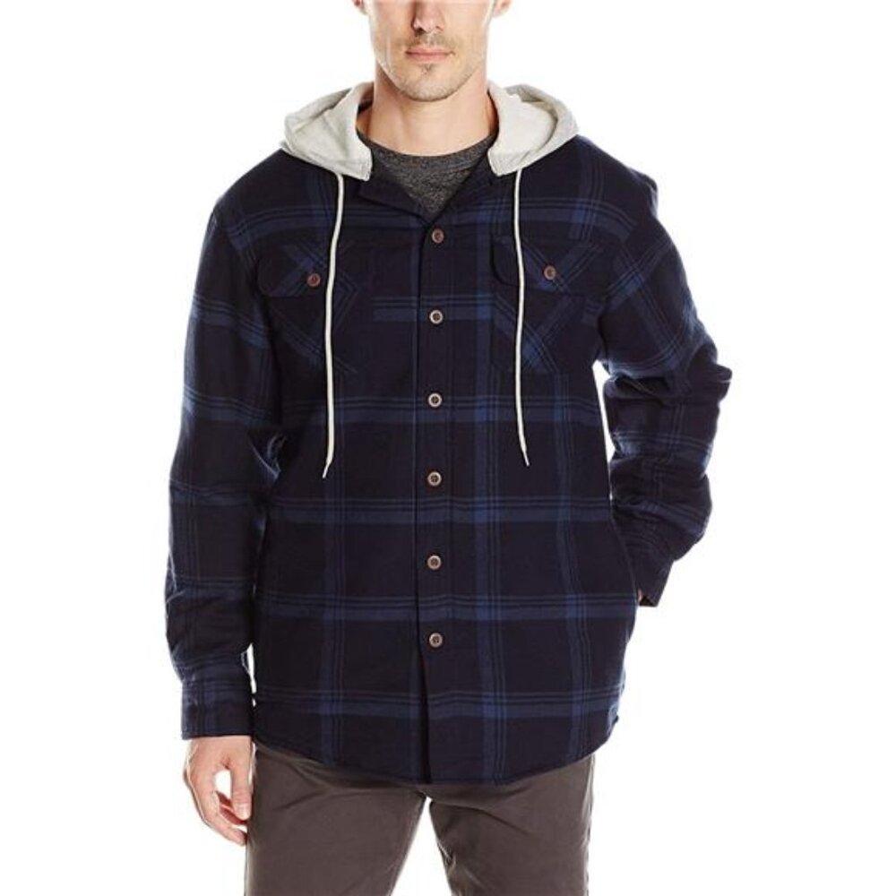 mens quilted flannel shirt jacket hooded warm lined plaid heavyweight winter